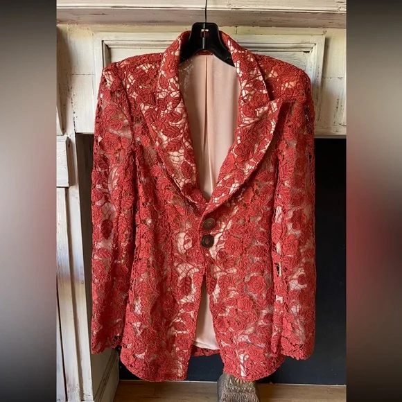 CULT GAIA Mackenzie Corded Sienna Lace Blazer Jacket Sz 4 Amended Buttons - Picture 1 of 11